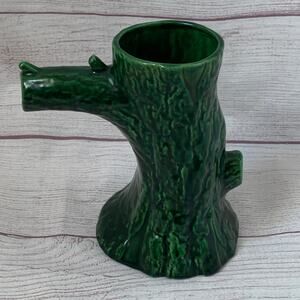 Vintage Treasure Craft Green Glazed Ceramic Tree Trunk Vase 1950s
